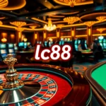 Experience the vibrant casino action with lc88, showcasing lively gameplay at roulette and slot machines.