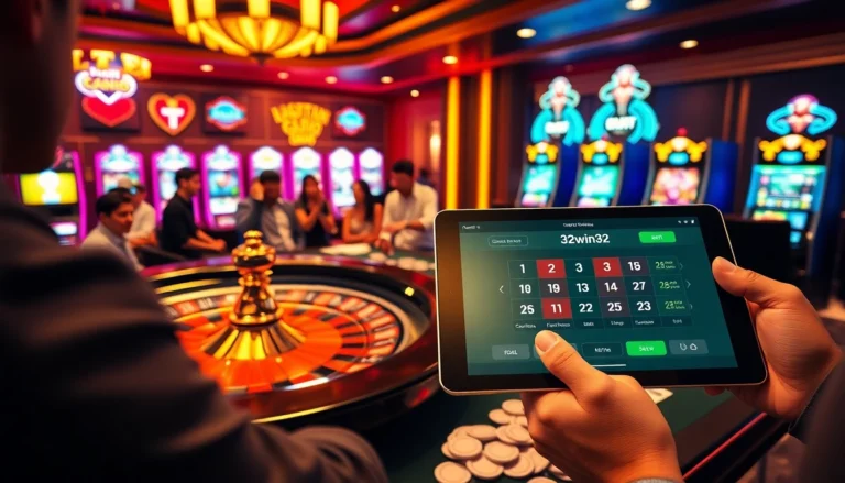 Experience the thrilling world of 32win32 at an exciting casino, featuring vibrant roulette and elaborate poker games.